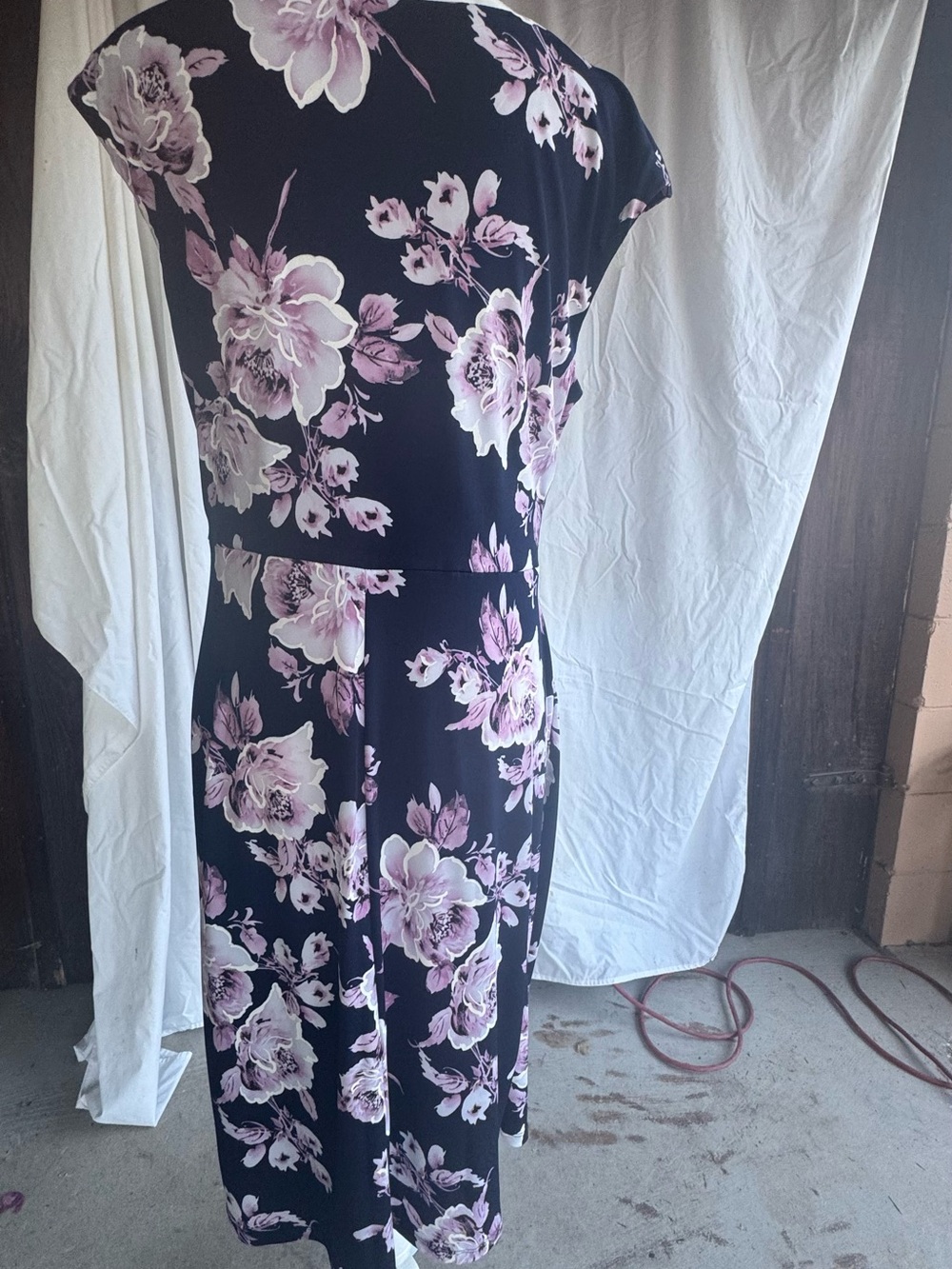 connected apparel Black Midi Dress with Pink Floral Print